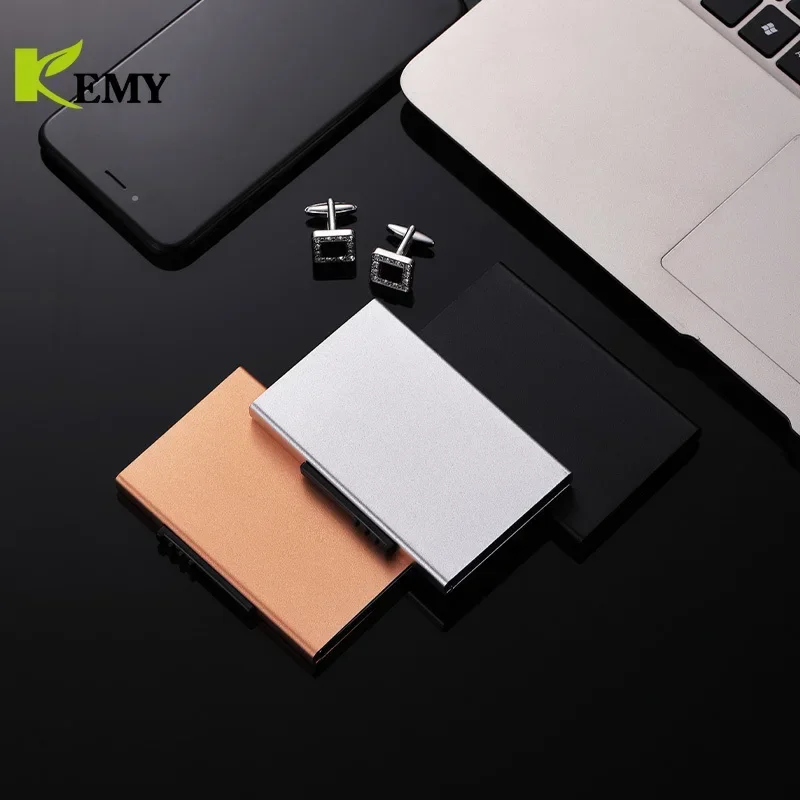 Men Slim Wallet PU Leather ID Card Holder RFID Anti-theft Smart Wallet Aluminum Alloy Credit Card Holder Mini Purse For Women