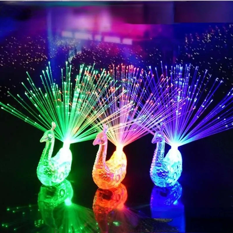 LED Night Light 10 PCS Kids Colorful Glowing Toy Peacock Finger LED Glow Ring Fluorescent Shiny Neon Glitter Party Decors Gift