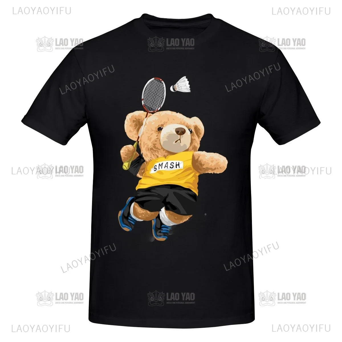 

Teddy Bear Playing Badminton Print Cotton Tshirt Harajuku Streetwear Short Sleeve Tee Shirt Men Women Graphic Summer Unisex Tops