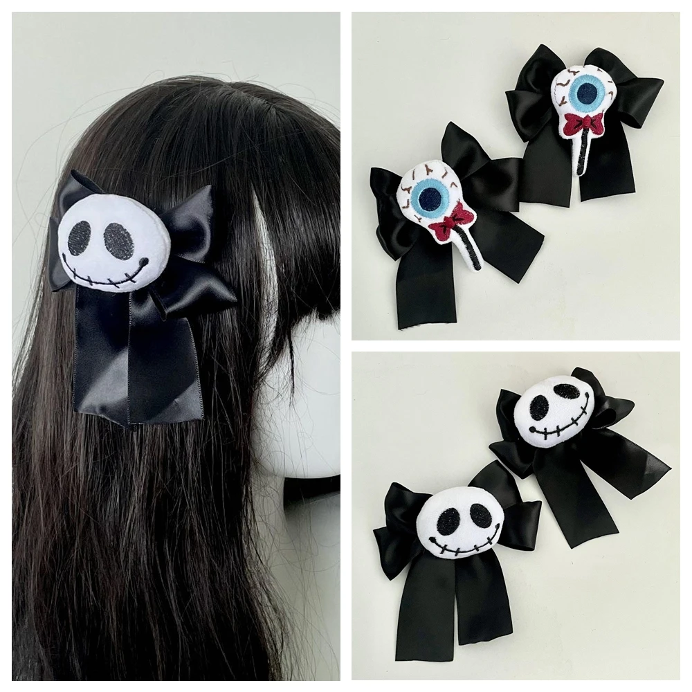 1 Pair Halloween Bows Hair Clips Ghost Witch Hairpins For Baby Girls Hairgrips Barrettes Lolita Party Hair Accessories