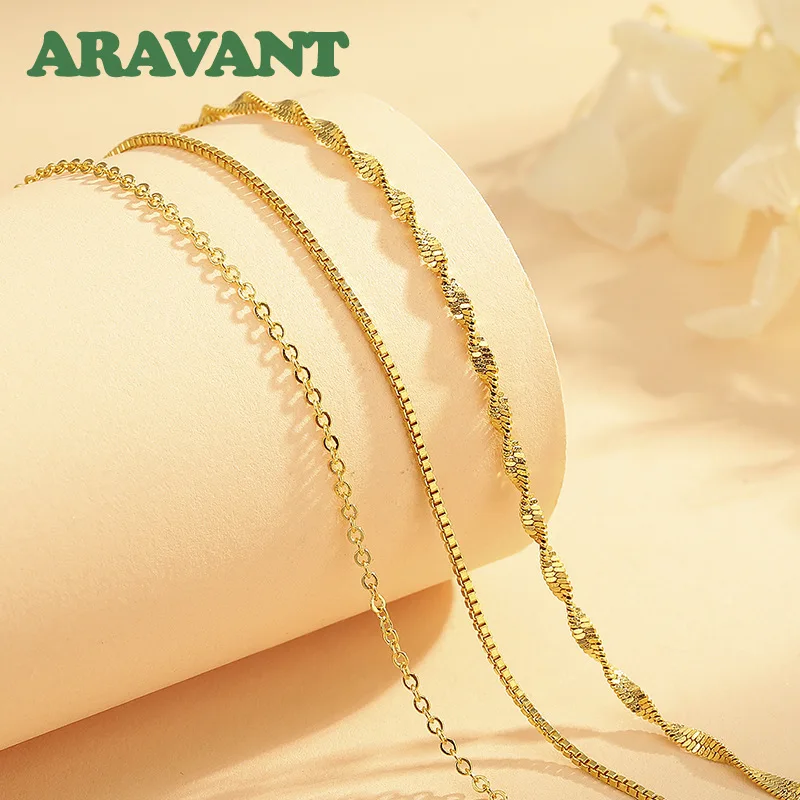 ARAVANT 925 Silver 18K Gold Double Water Wave Box O Shaped Chain For Women Girls Fashion Jewelry