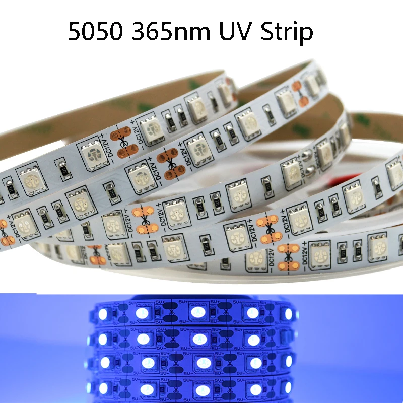 5050 UV 365nm Taśma LED 12V/24V DC 60LEDS/M 1M 2M 3M 4M 5M Wstążka Fioletowa Elastyczna Taśma Ultrafioletowa Do Fluorescencji DJ
