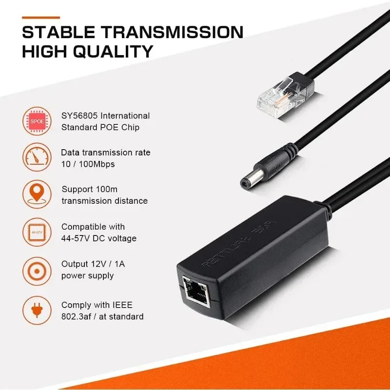 حاقن بو السلبي ومجموعة التقسيم لكاميرا IP ، وحدة تزويد الطاقة ، كابل ، RJ45 ، 12-48 فولت ، 1 زوج #5