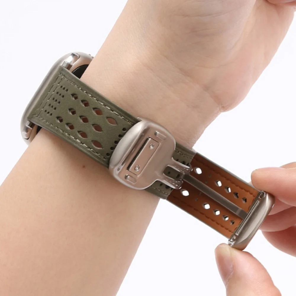 

Магнитный кожаный ремешок для Apple Watch Strap Ultra 3 2 49 мм Series 11 10 9 SE 3 46 мм 42 мм 45 мм 41 мм 44 мм 40 мм Дышащий браслет