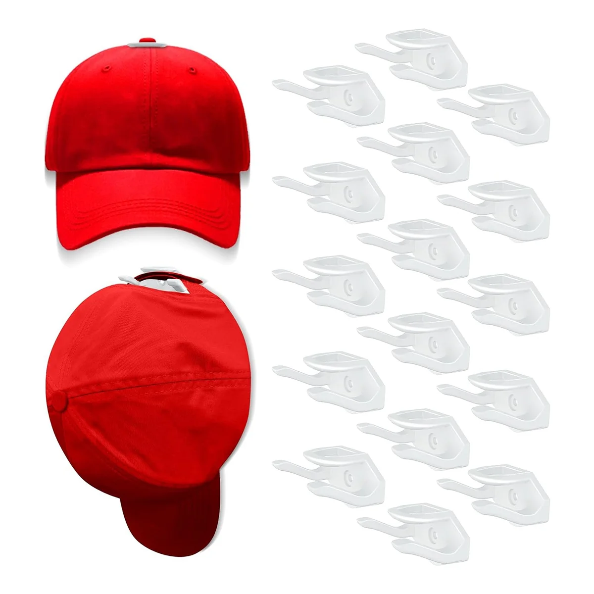 16 PCS Adhesive Hat Hooks for Baseball Caps, Strong Hat Organizer, Minimalist Hat Display, Hat Hangers for Wall (White)