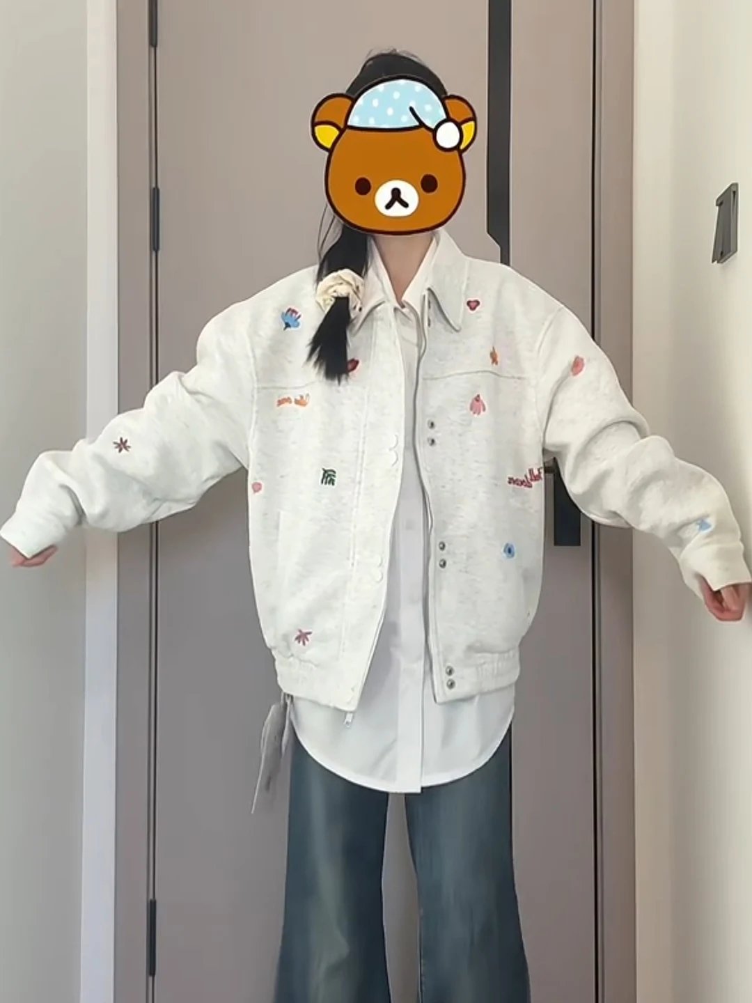 

Женский кардиган с цветочной вышивкой и отложным воротником, осенне-зимняя повседневная свободная верхняя одежда