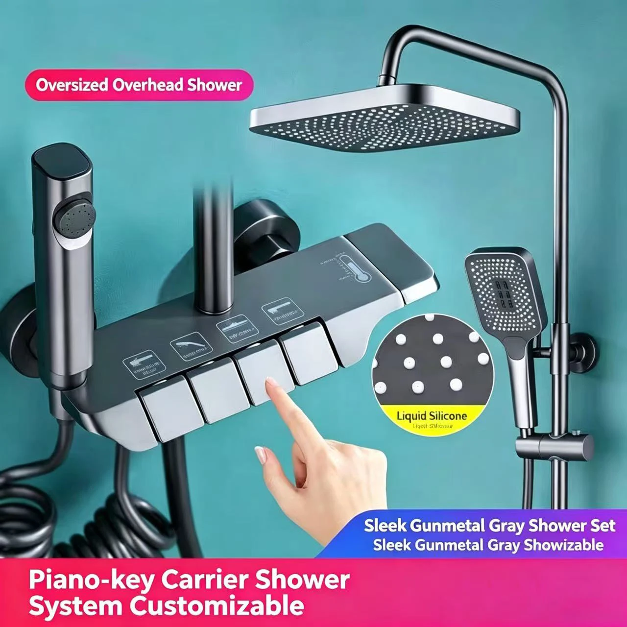 Pressure Boosting Shower Gray Thermostatic Bath Shower Head Spray Shower Set with Faucet for Bathroom and Sanitary Ware