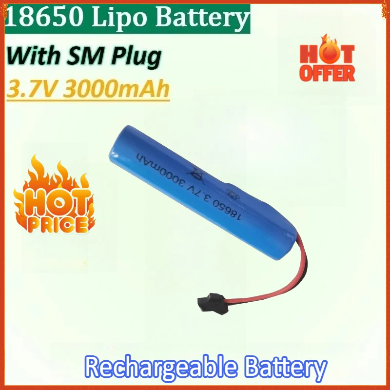 

Новая липо-аккумуляторная батарея 3,7 В, 3000 мАч, 18650 с разъемом SM для радиоуправляемого трюкового самосвала, автомобильные аккумуляторы, игрушки для JJRC C2 D828 RC Автозапчасти