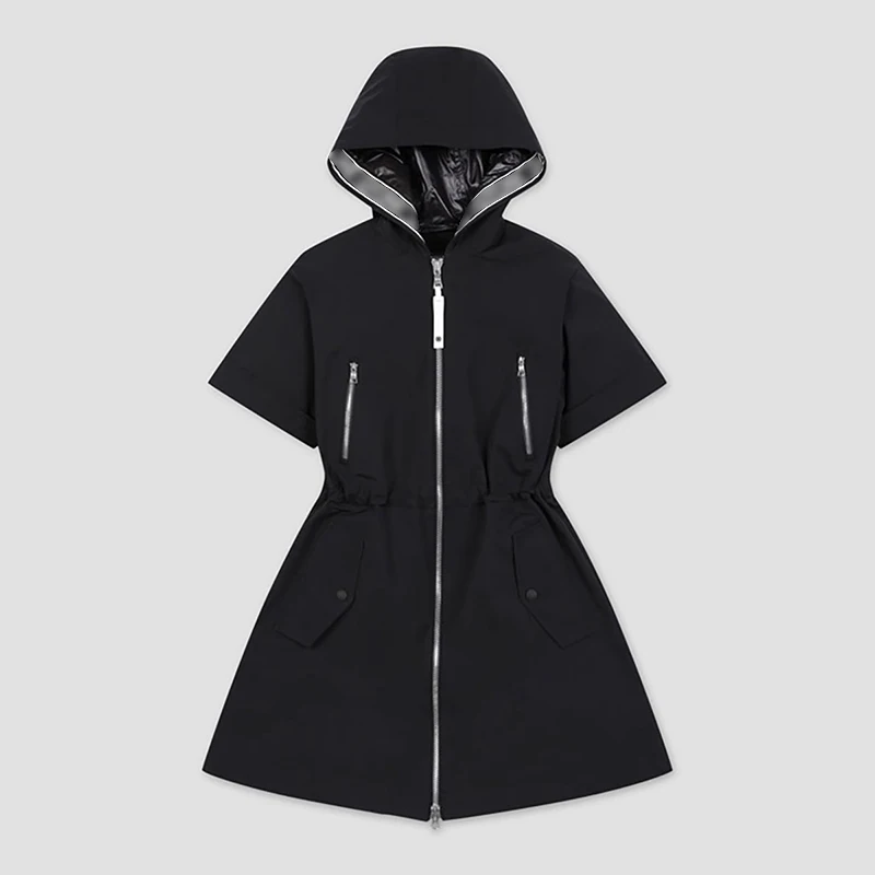 Golf Clothing Women's Autumn Long Zipper Windbreaker Temperament Jersey Hooded Short Sleeved Waist Cinched Golf Dress