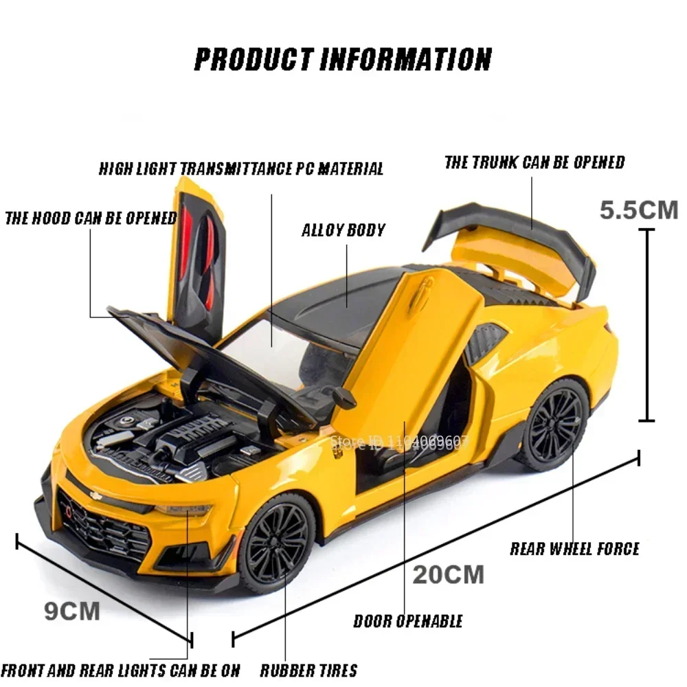1:24 Camaro RX7 Car Model Toys Alloy Diecast Doors Opened Pull Back Miniature Sports Cars Models Sound Light for Children Gifts