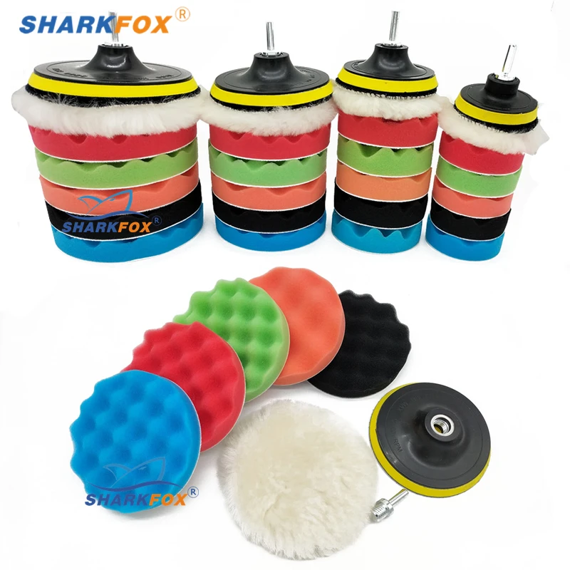 Sharkfox Car Polishing Sponge Pads Kit Foam Pad Buffer Kit Polishing Machine Wax Pads for Auto Motorcycle Motor Vehicle Removes