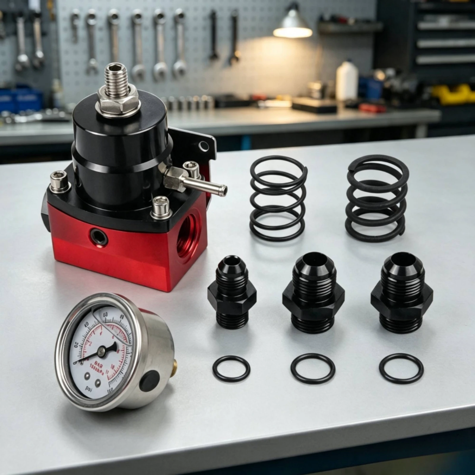 Fuel Pressure Regulator with Gauge Corrosion-Resistant Fuel Pressure Regulator Compact Direct Fit for Car Tuners