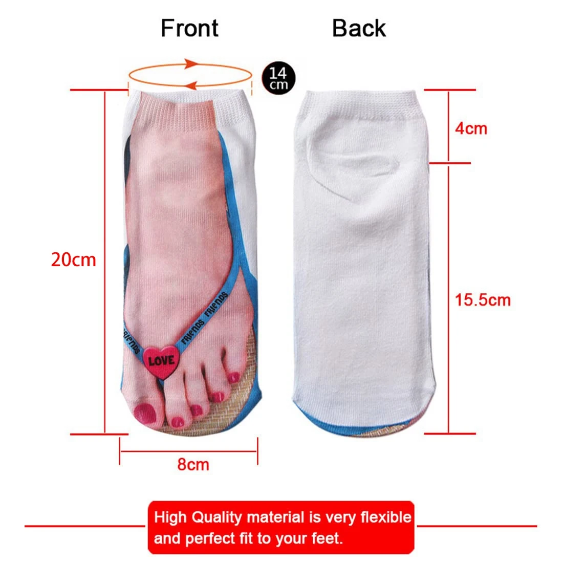 5 Pair Flip Flop Socks 3D Pattern Manicure Print Funny Hidden Comfort Running Socks Women Personalized Low Cut Ankle