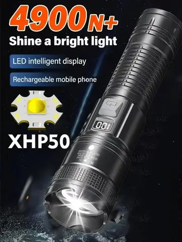 Super Bright Flashlight Built-in Battery USB C Rechargeable LED Flashlights 500000LM High Power Torch Lamp for Camping Lantern