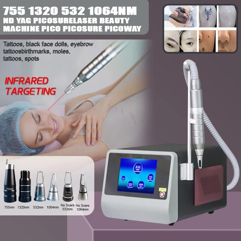 2024 BEST Q Switched ND Yag Laser Tattoo Removal Machine 532nm 755nm 1064nm Laser Pico Carbon Peeling Machine