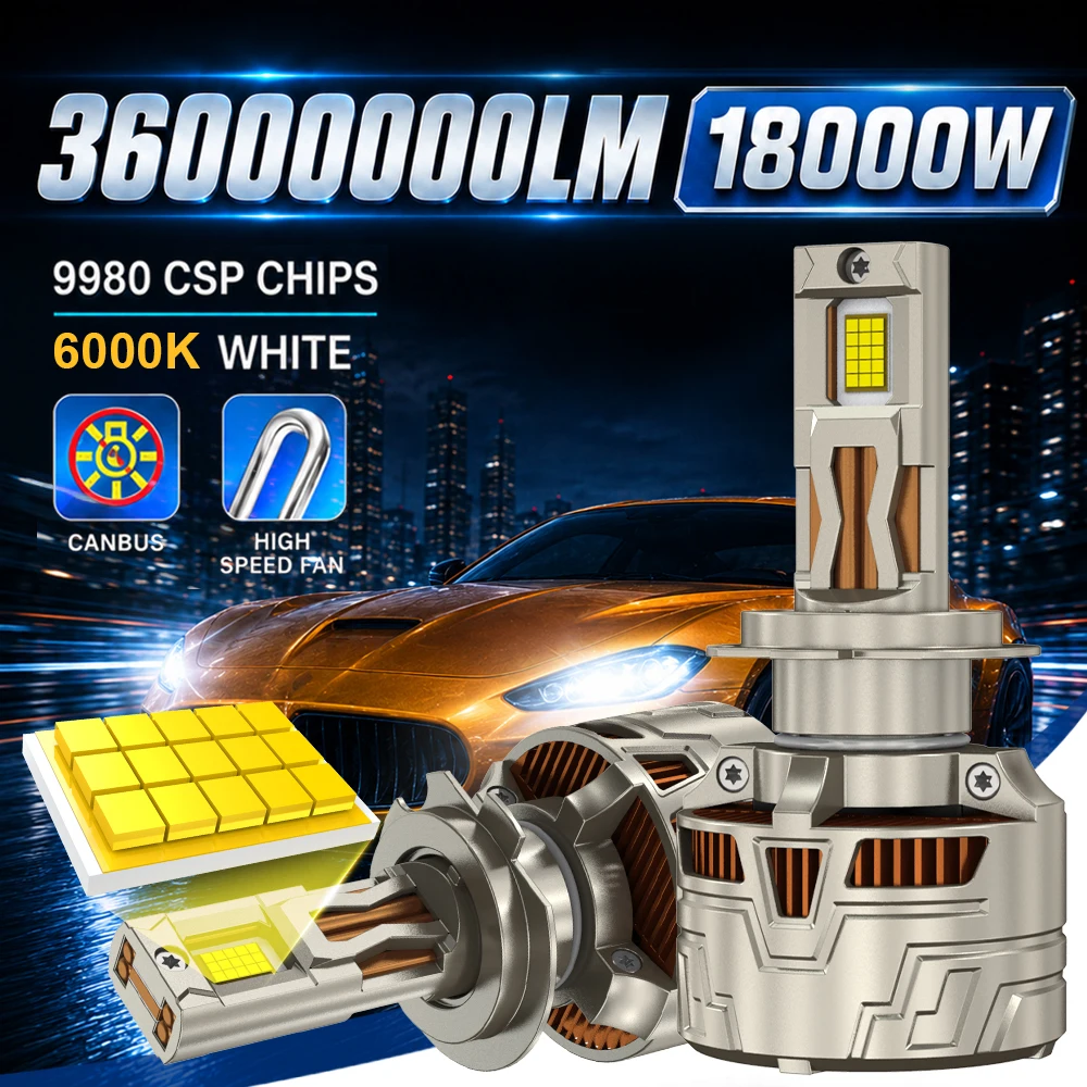 High Power H1 H7 H4 LED Headlights Bulb 36000000LM 18000W Super Bright H11 H9 HB3 9005 HB4 9006 For Motorcycle Car Led Light 12V