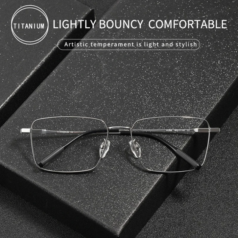 SZTZX Business Full Frame Pure Titanium Glasses Men's Square Reading Glasses Anti Blue Light Prescription Color Changing Glasses