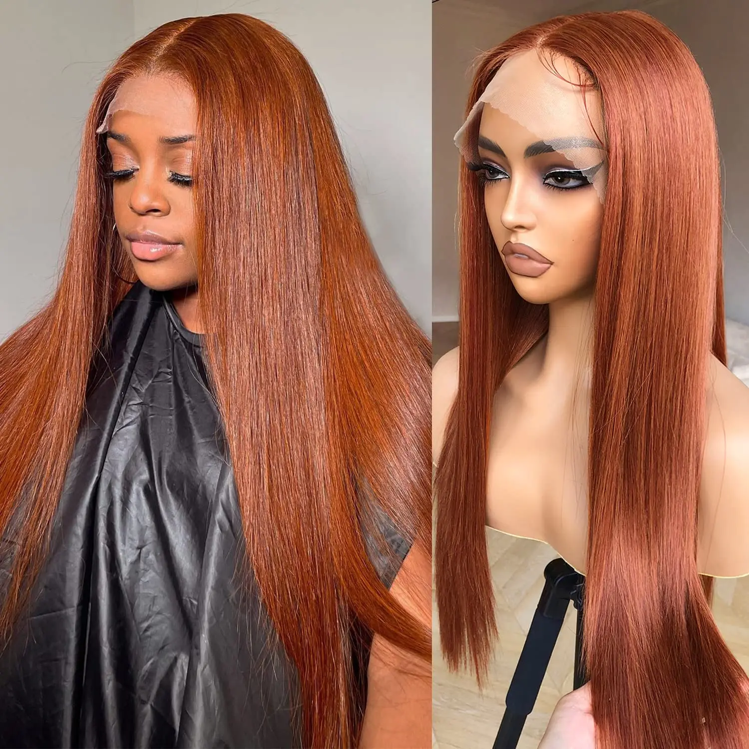 

Copper Red Ginger Synthetic Lace Front Wig Pre Plucked Ready to Wear, HD Glueless 13*3 Straight Lace Front Wigs for Women