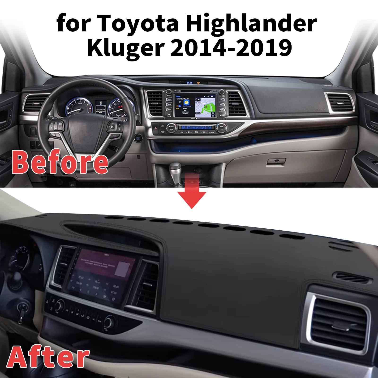 

for Toyota Highlander Kluger 2014-2019 XU50 Dashboard Cover Sun Shade Protector Dashmat Anti-Glare UV Block Carpet Mat Dash Mat