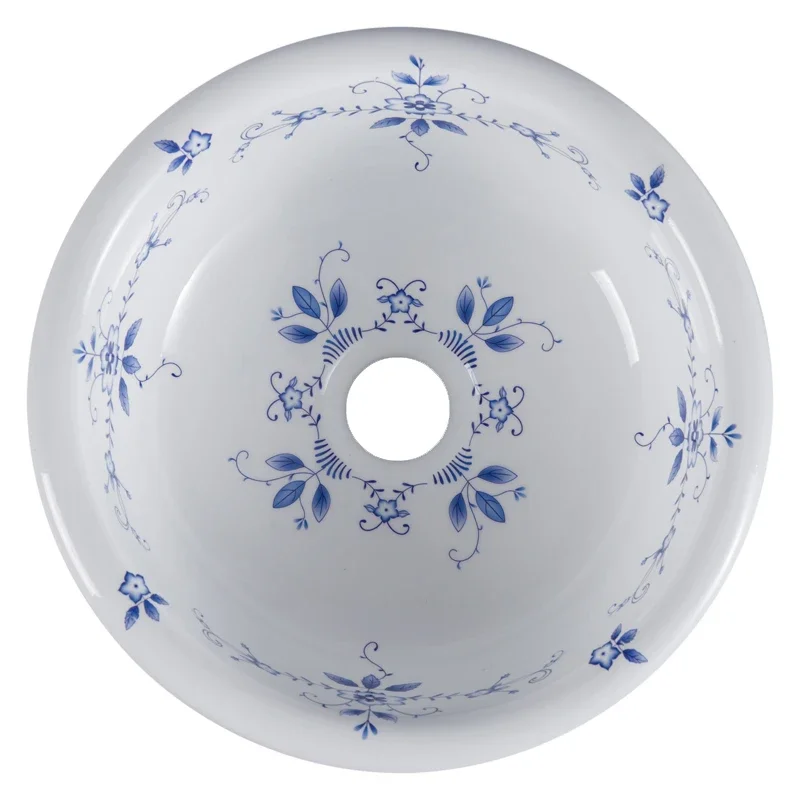 Bath round small wash basin blue and white French style suitable for small bathroom single apartment wash basin