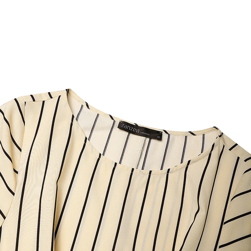 ZANZEA Stilvolles Damen-Kleid mit O-Ausschnitt und kurzen Ärmeln, gestreift, Sommerkleid, OL-Arbeitskleid, elegantes A-Linien-Midikleid mit Taille, Freizeitkleider – Detail 16