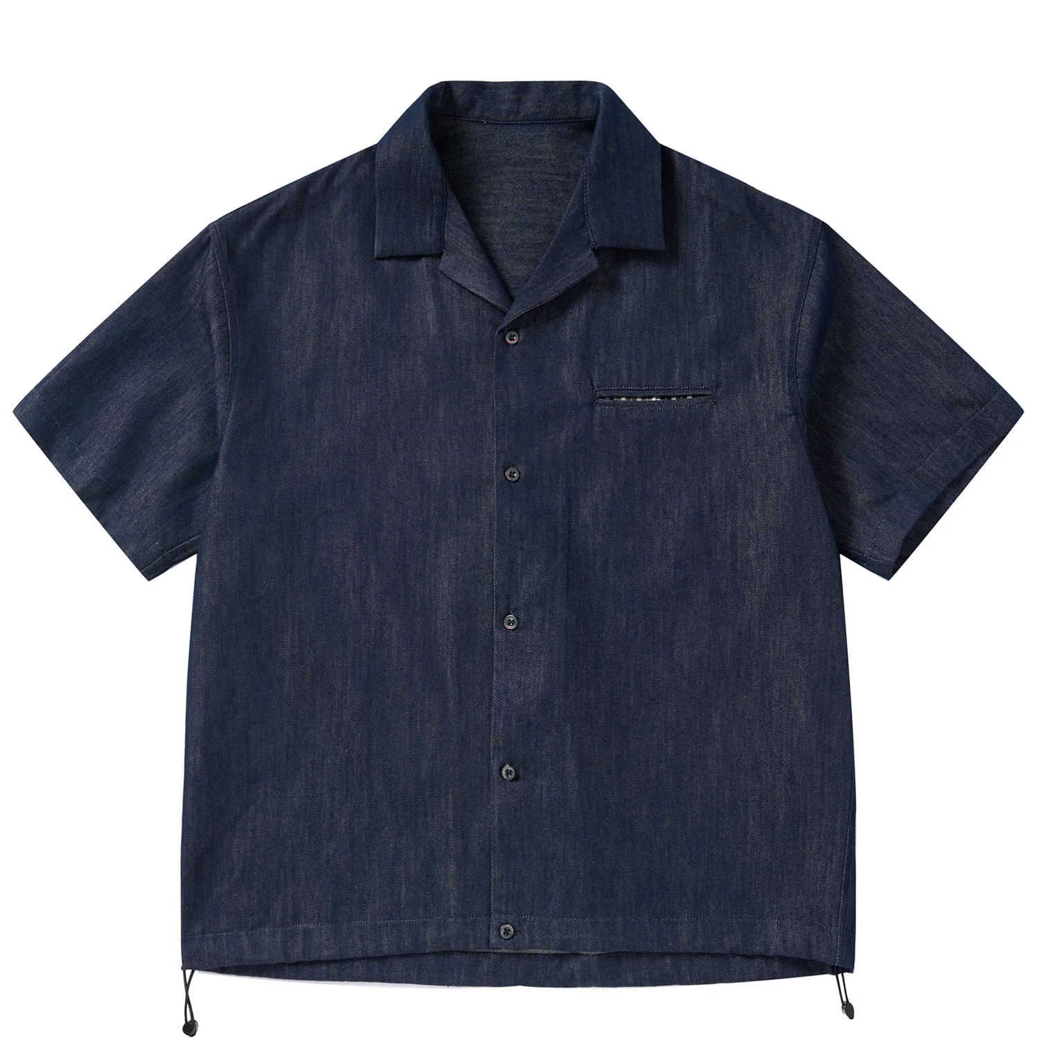 Summer Japanese Retro Amekaji Cuban Collar Denim Short Sleeved Shirt Men's and Women's Loose Five Quarter Sleeved Workwear Shirt