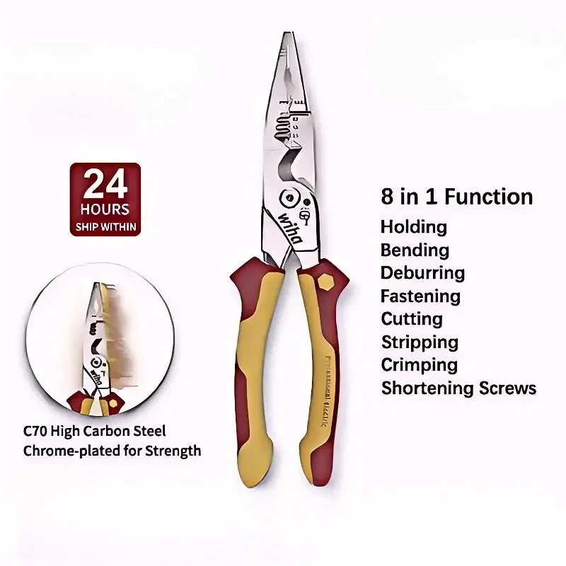 

Customizable Wiha 45489 Multifunctional 8-in-1 Industrial Electrician Insulated Wire Strippers Pointed Crimping and Cutting Plie