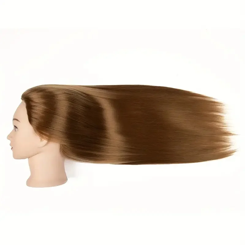 Training Head 24In Hairdresser Styling Head Synthetic Fiber Hair Styling Head, Hairdressing Head with Clamp And Braiding Set