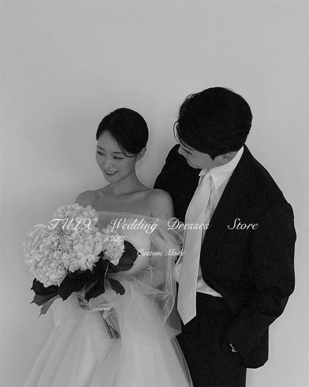 TULX Sweetheart plisado corsé Corea vestido para sesión de fotos de boda una línea de tul chal manga vestido de novia hasta el suelo Dende Personalizzato