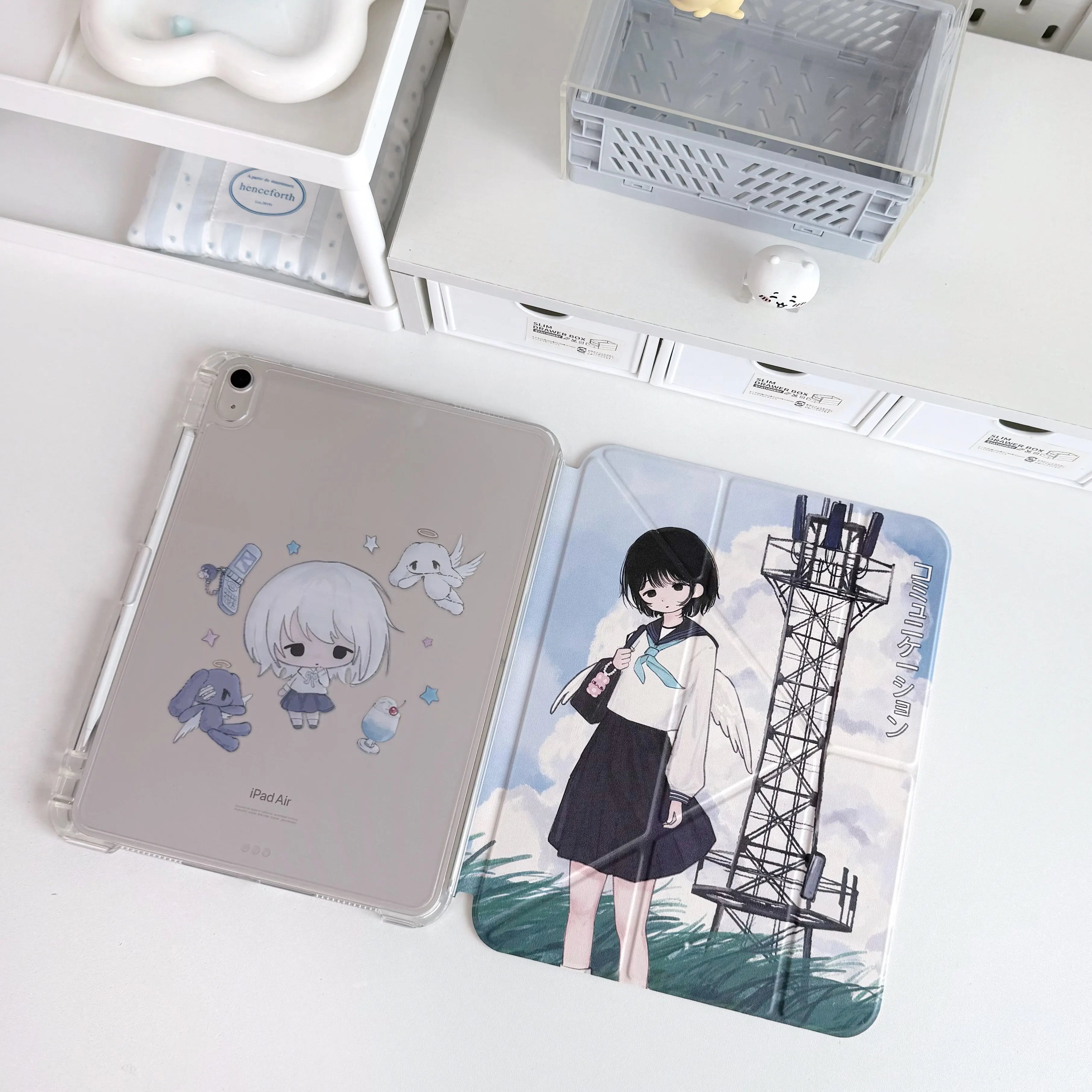 Japanese Kawaii JK Girl iPad Case For iPad Pro 11 13in 2025 iPad Pro 12.9in Air7 10th 11th M4/5 MINI Water Color 3 Fold Cover