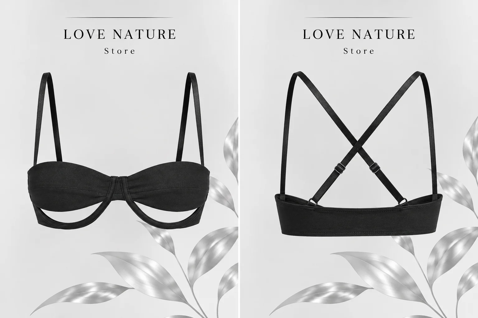 【LOVE NATURE Store】Women’s Black Underwire Bra, Cutout Cup Cross Back Lingerie Top