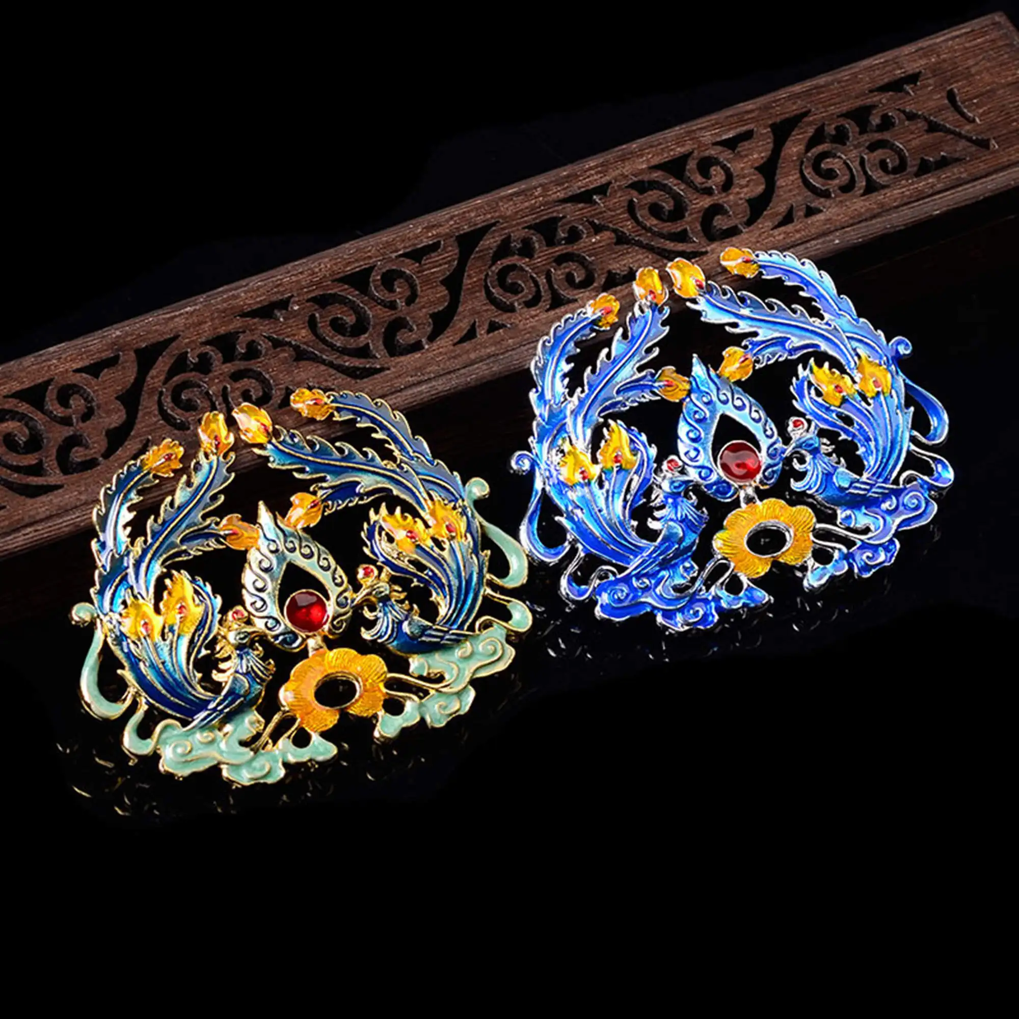 

2pcs/lot cloisonne drip oil accessories Suzaku meet with hanging ring hairpin headdress diy jewelry accessories