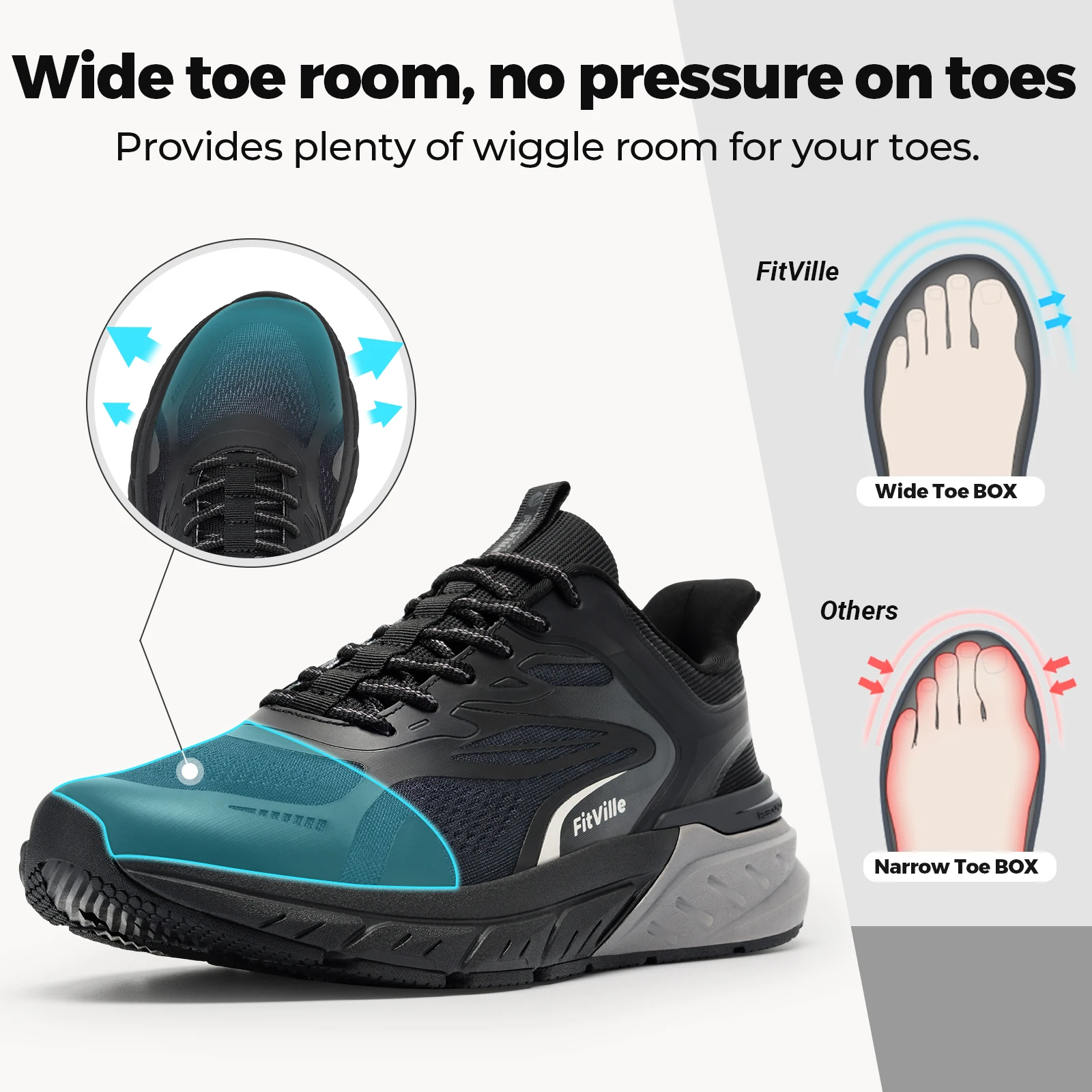 Zapatos Fittington para hombre, zapatos para caminar de ancho, zapatillas suaves acolchadas antideslizantes, zapatos para caminar Tenis resistentes al desgaste