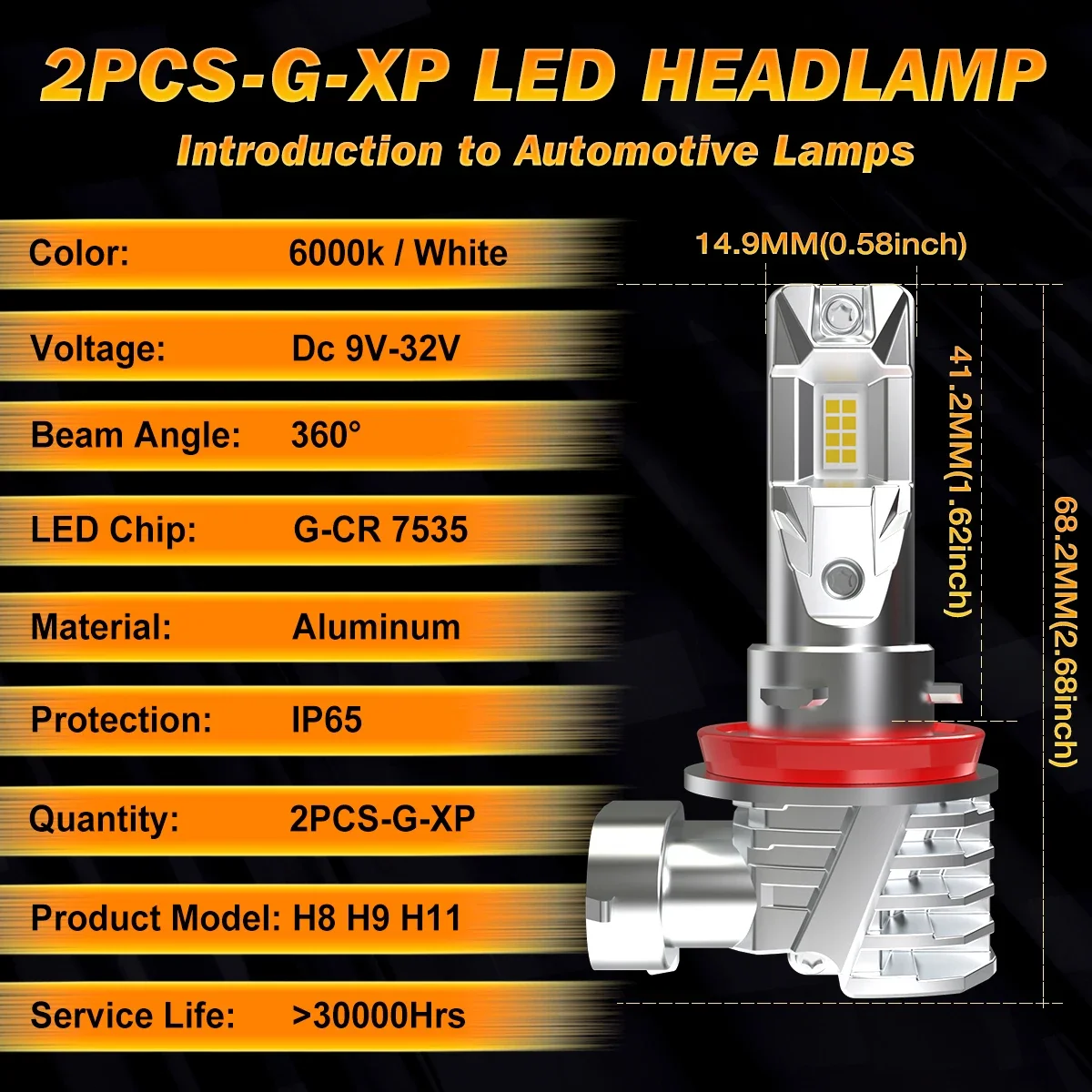 Katur 2X H8 H9 H11 LED Headlight Bulbs Fanless Canbus 360° Beam Angle Fog Light Bulb 16PCS-GC 7535 80W For Seat Leon 5f Altea
