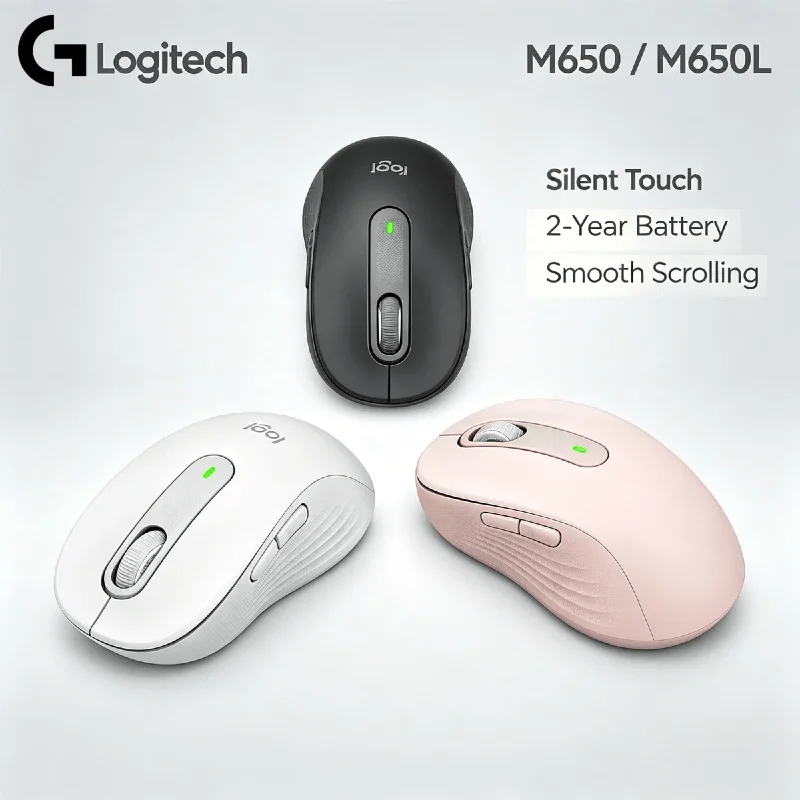 

Беспроводная Bluetooth-мышь Logitech M650 M650L с бесшумным нажатием, передовые сенсорные технологии для ПК и ноутбуков