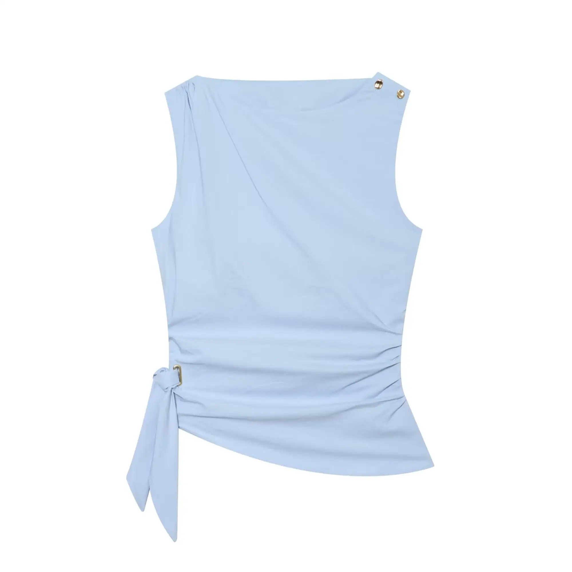 TFMLN 2026 Damen Sommer Tanktops Lässiges Basic Ärmelloses Shirt Eleganter Schräghals Einfarbig Schmal Geschnitten Urlaubs-Modekleidung – Detail 2