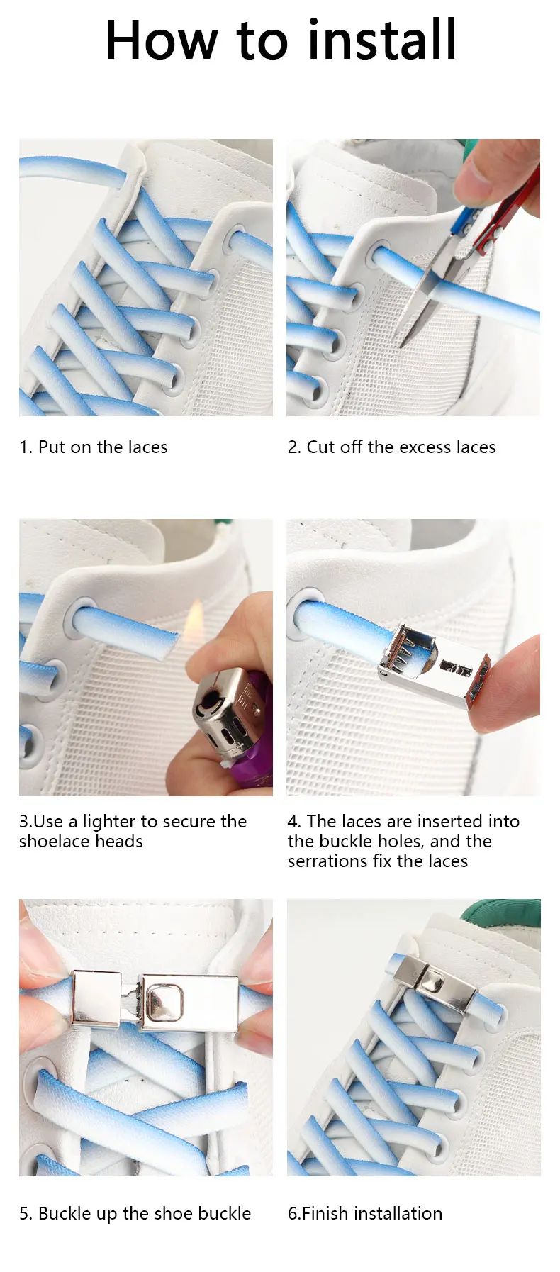 Neue Schnürsenkel ohne Krawatte Press Lock flache Farbverlauf elastische Schnürsenkel ohne Krawatten Schnürsenkel Gummibänder für Schuhe Frau Mann – Detail 7