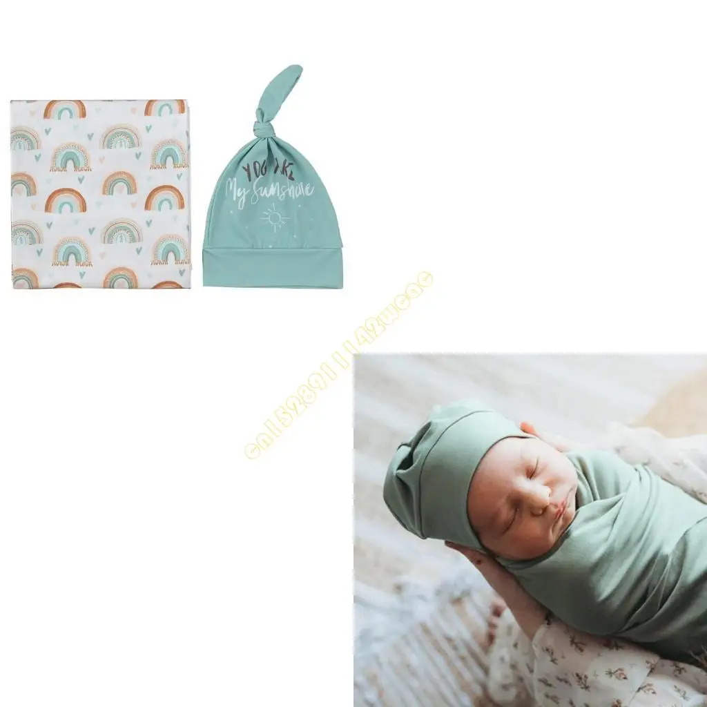 

2Pieces/set Newborn Swaddles Blanket Infant Sleep Wrap Cloth with Hat Breathable DXAD