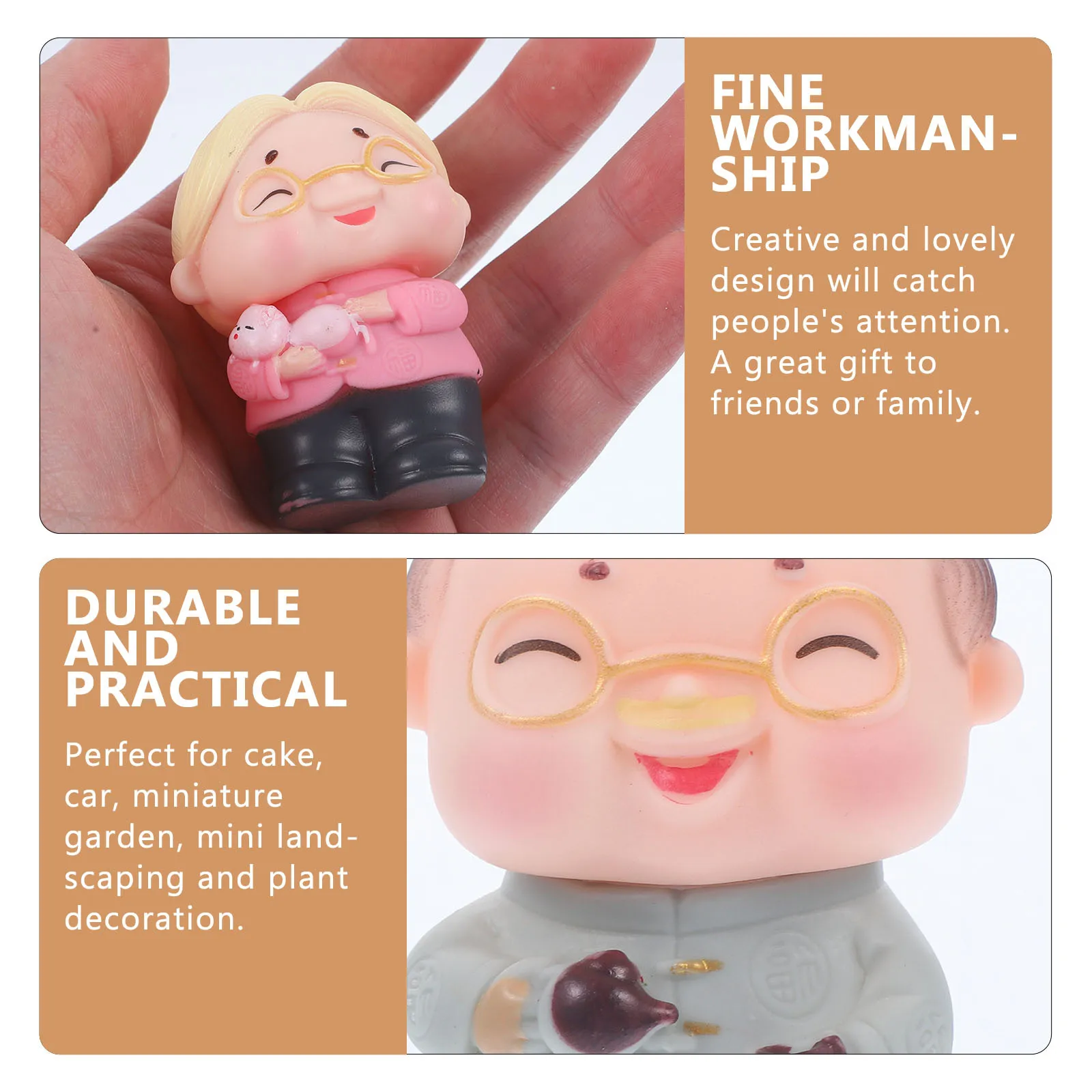 2 قطعة زينة الكعكة الذكرى المركزية البلاستيكية الفن الحرفية لسطح المكتب المشهد الصغير قابلة لإعادة الاستخدام المسنين زوج حلية المنزل الطرف #1