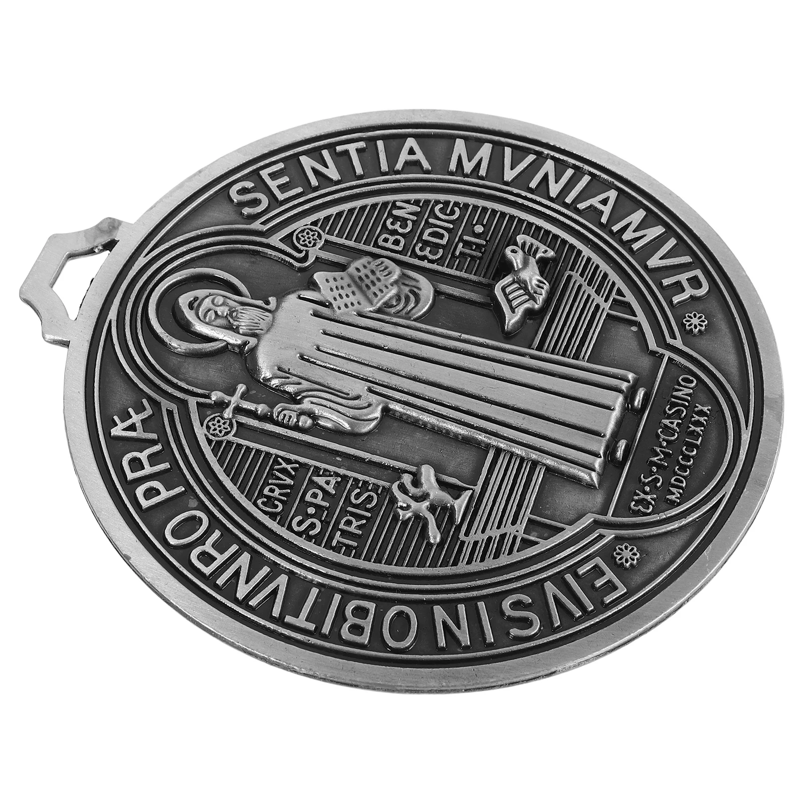 

Cross Decoration Metal Saint Pendant Round Silver Aluminum Alloy Memorial Medals