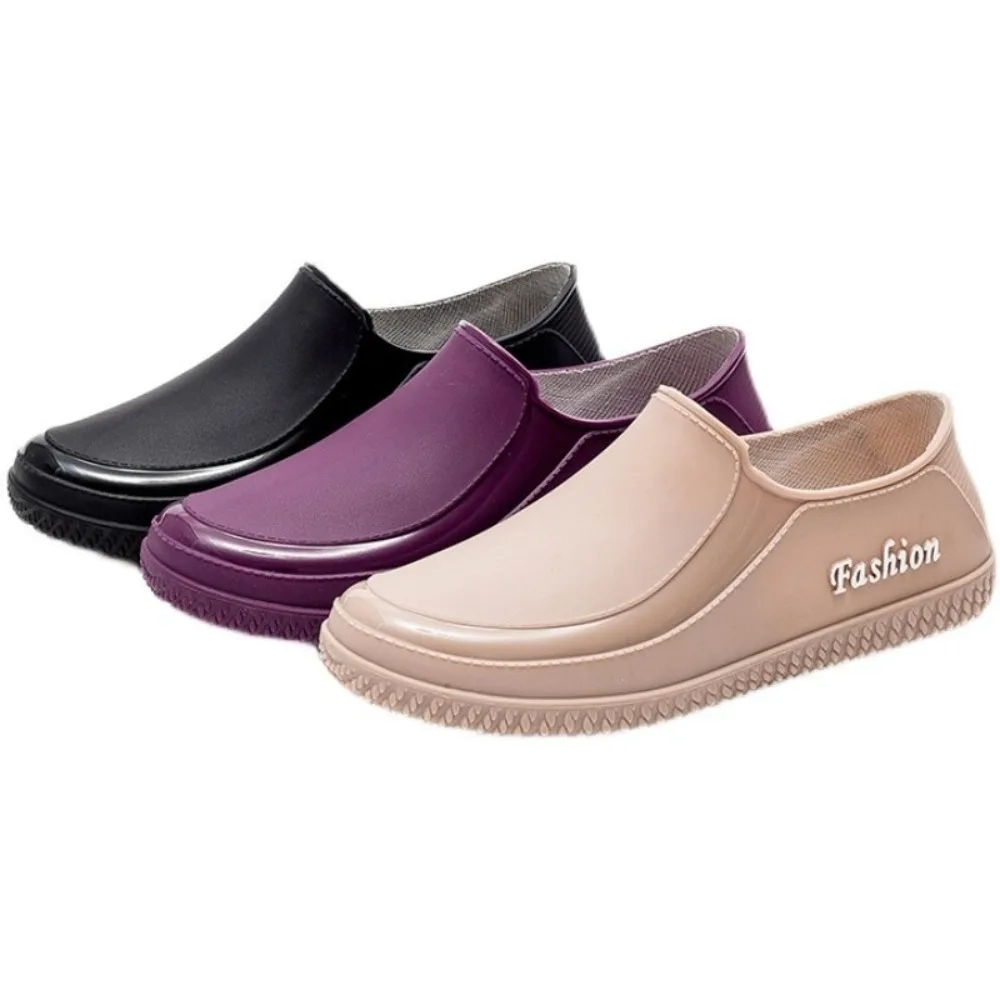 Fashion Waterproof Women's Rain Shoes Low Top Non-Slip Women's Shoes Flat Bottomed Rain Boots for Women Kitchen Car Wash Work