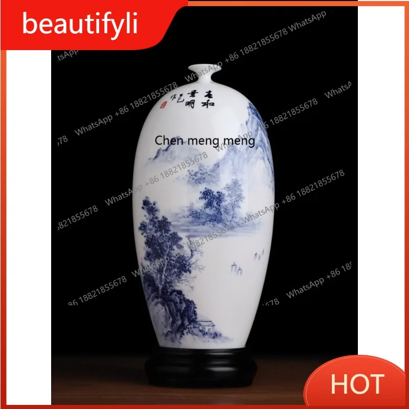 

A139 "Spring and Jingming" suet jade porcelain hand-painted vase ornament