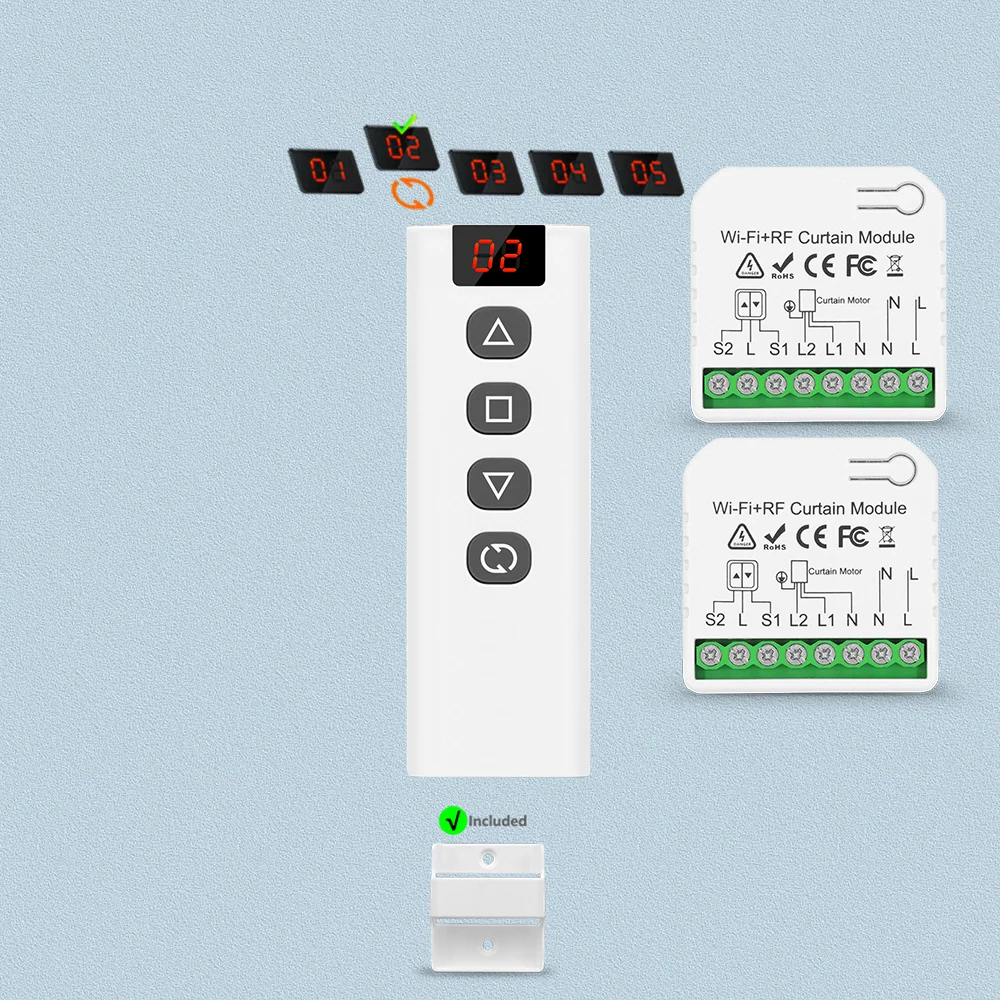 Tuya WiFi RF Rolladen-Steuerungsmodul mit Fernbedienung für Elektromotoren, Sonnenschutz, Google Home und Alexa