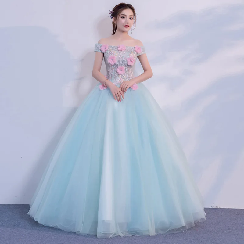 

Boat Neck Pink Floral Formal Quinceanera Dresses Sleeveless Lace Appliques Prom Ball Gown Classic Vestidos De Fiesta
