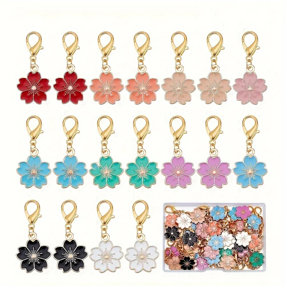 10-Piece Flower Enamel Charms with Lobster Claw Clasp - Ideal for Bracelet Making, Jewelry DIY, Sewing, Knitting & Zipper Pulls