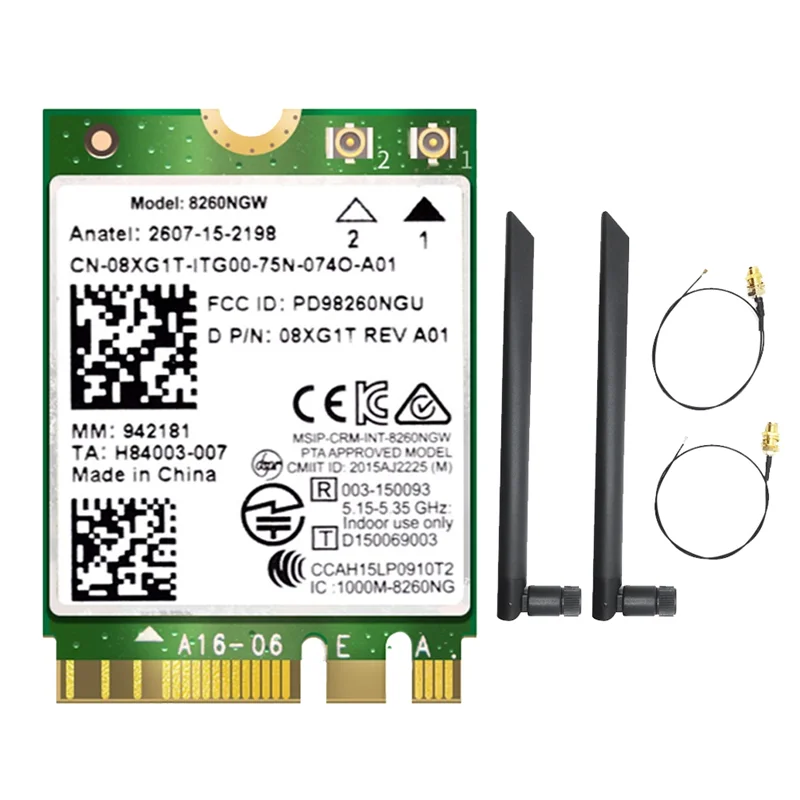 Tarjeta WiFi 8260 8260NGW + antena 2X8DB 2,4G/5Ghz 867M Bluetooth 4,2 NGFF M.2 módulo de tarjeta inalámbrica WiFi para Intel AC 8260