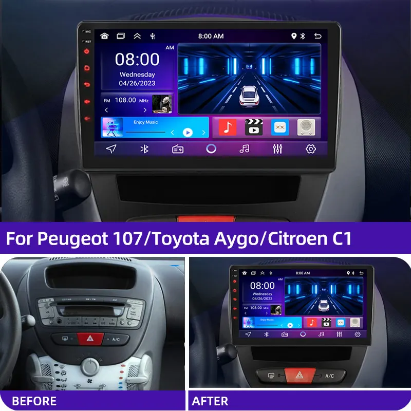 Radio con GPS para coche, reproductor Multimedia con Android 12, 2 Din, estéreo, BT, WIFI, para Peugeot 107, Toyota, Aygo, Citroen C1, 2005-2014