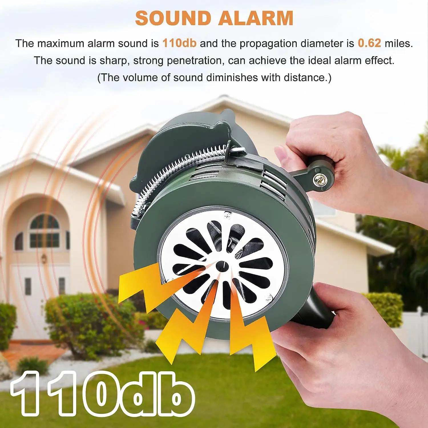 Hand Crank Siren Horn 110dB Manual Operated Metal Alarm Air Raid Emergency Safety DQ-Drop