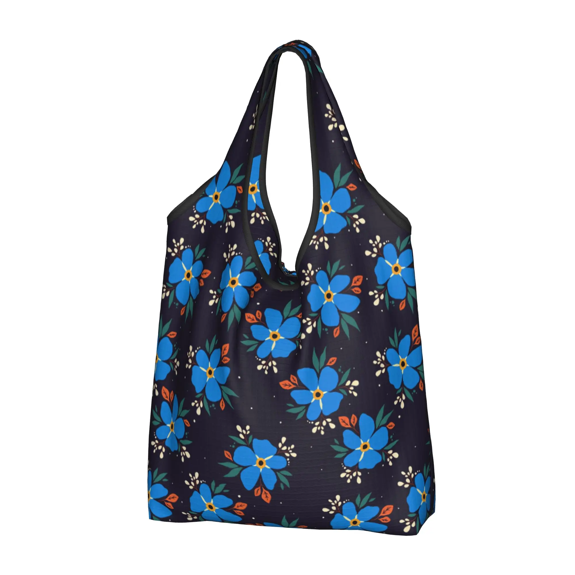 Blue Forget Me Not Flowers Grocery Shopping Tote Bag  Cute Seamless Floral Pattern  Shoulder Shopper Bag Large Capacity Handbags