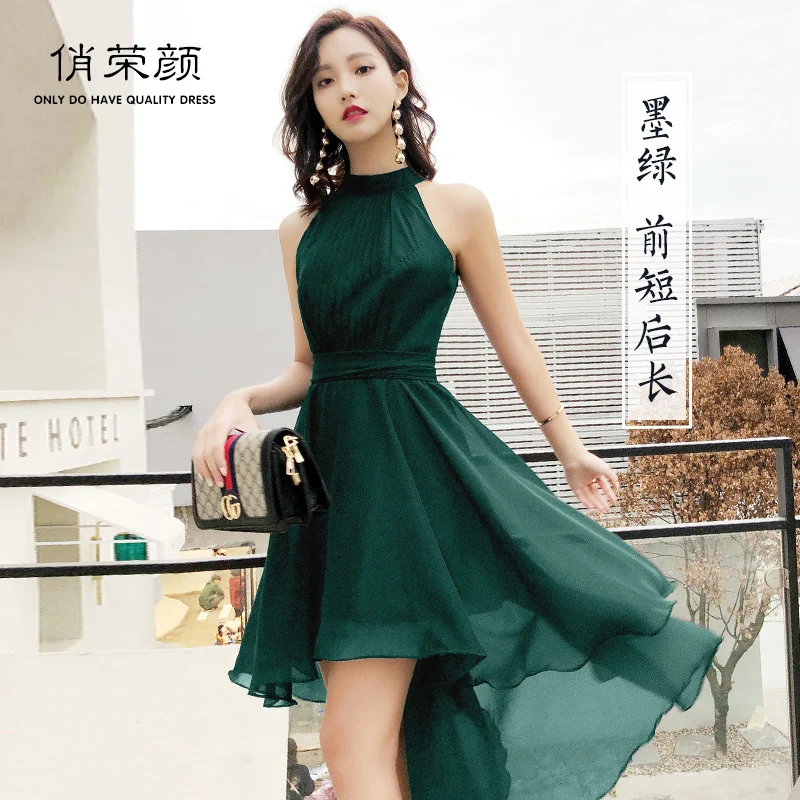 New dark green short front long back lady girl women princess bridesmaid  banquet party ball prom dress gown - AliExpress 320
